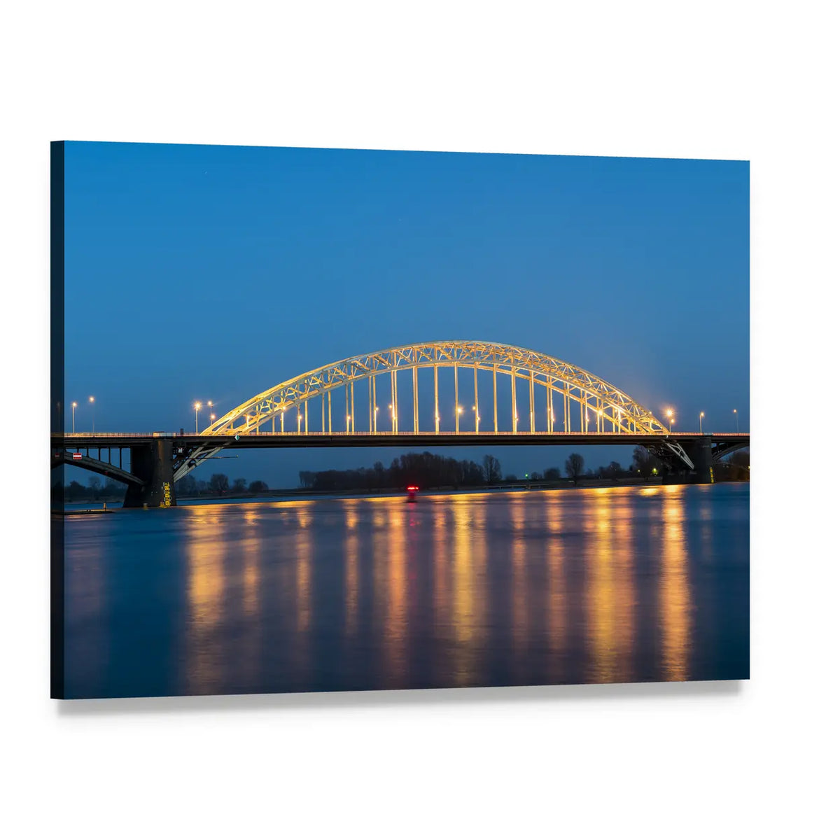 Waal Bridge at Night Canvas Wall Art, single panel gallery wrapped canvas, angled product view