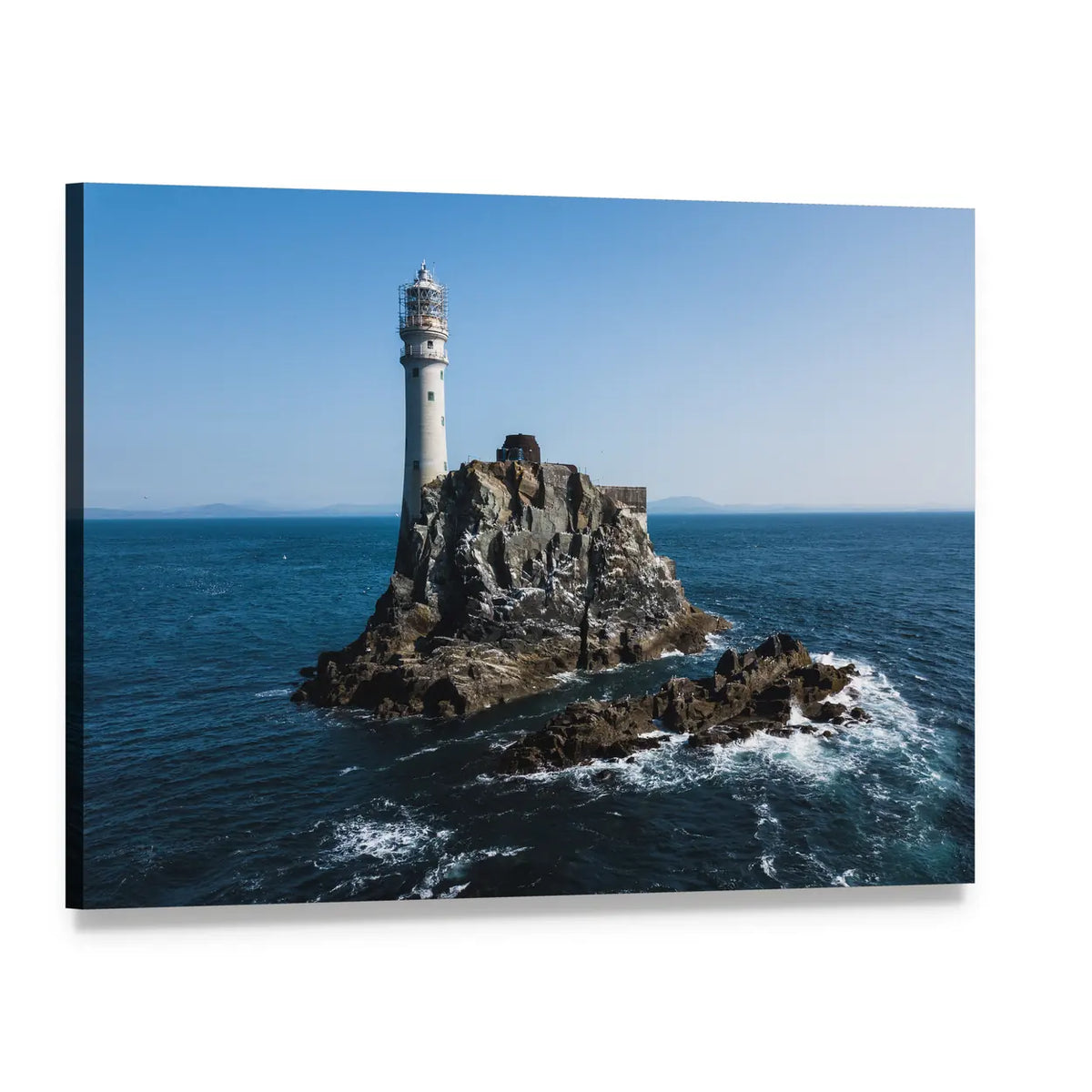 Fastnet Lighthouse on Jagged Rocky Outcrop Canvas Wall Art, single panel gallery wrapped canvas, angled product view