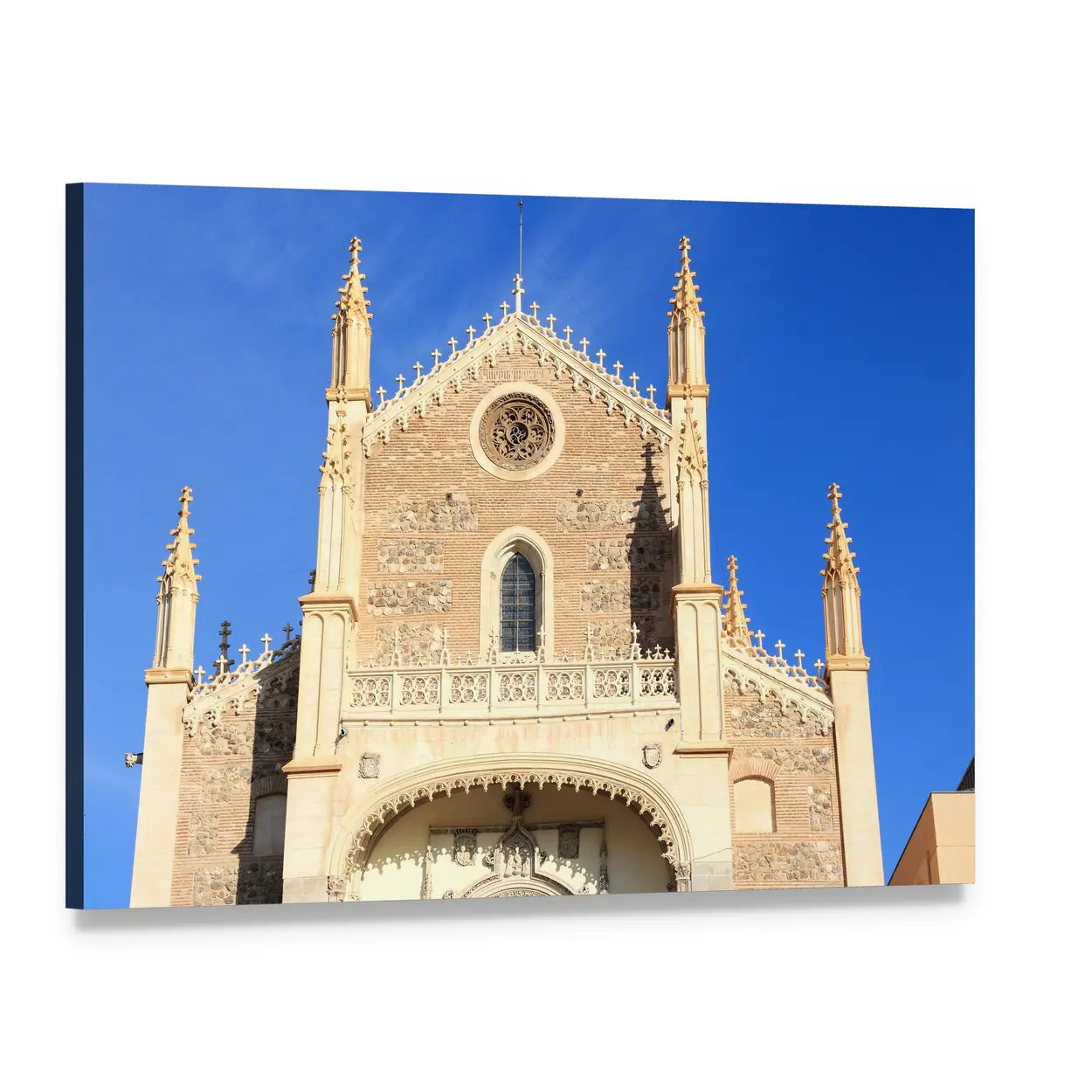 San Jeronimo Church Facade in Madrid Canvas Wall Art, single panel gallery wrapped canvas, angled product view