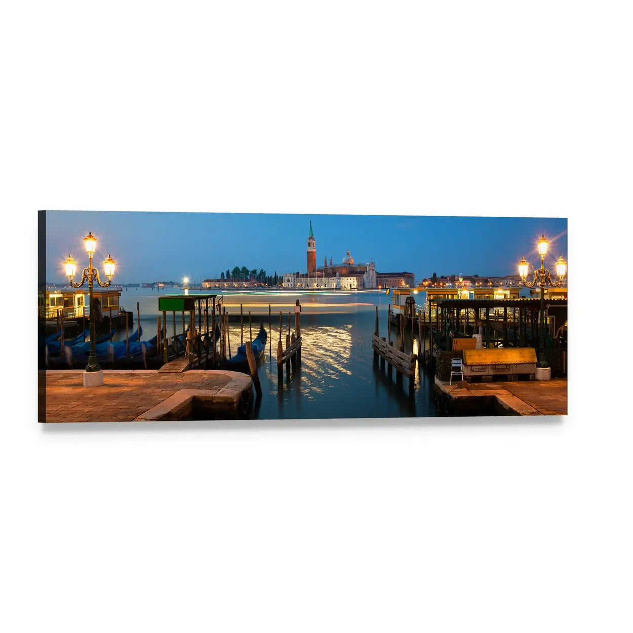 San Giorgio Maggiore at Twilight, Venice Panoramic Canvas Wall Art, single panel gallery wrapped canvas, angled product view