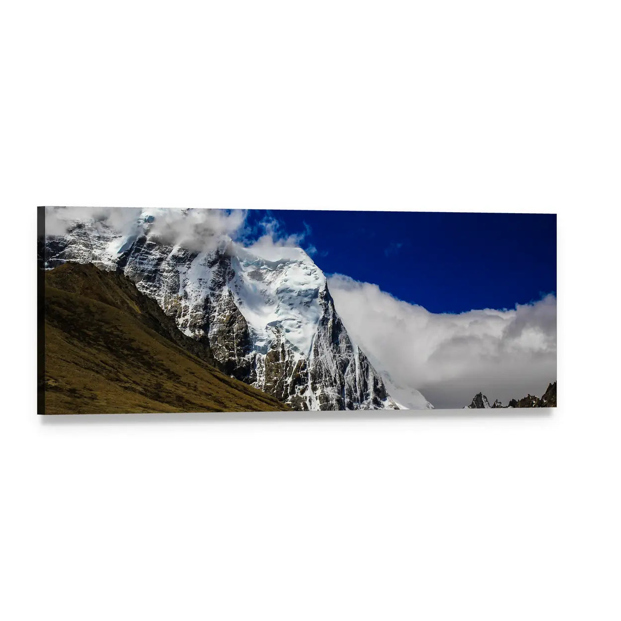 Himalayan Snow-capped Mountain Range Panoramic Canvas Wall Art, single panel gallery wrapped canvas, angled product view