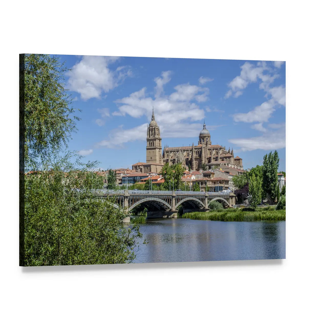 Enrique Estevan Bridge Over the Tormes, Salamanca Cathedral Canvas Wall Art, single panel gallery wrapped canvas, angled product view