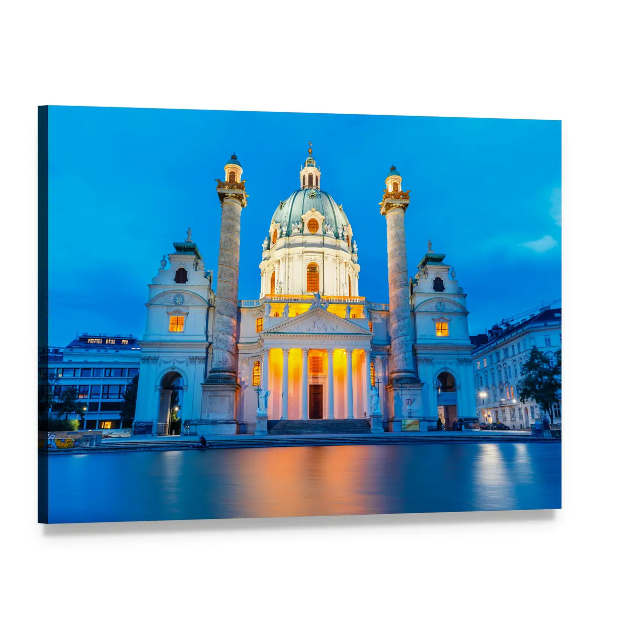 St Charles Church at Twilight Canvas Wall Art, single panel gallery wrapped canvas, angled product view