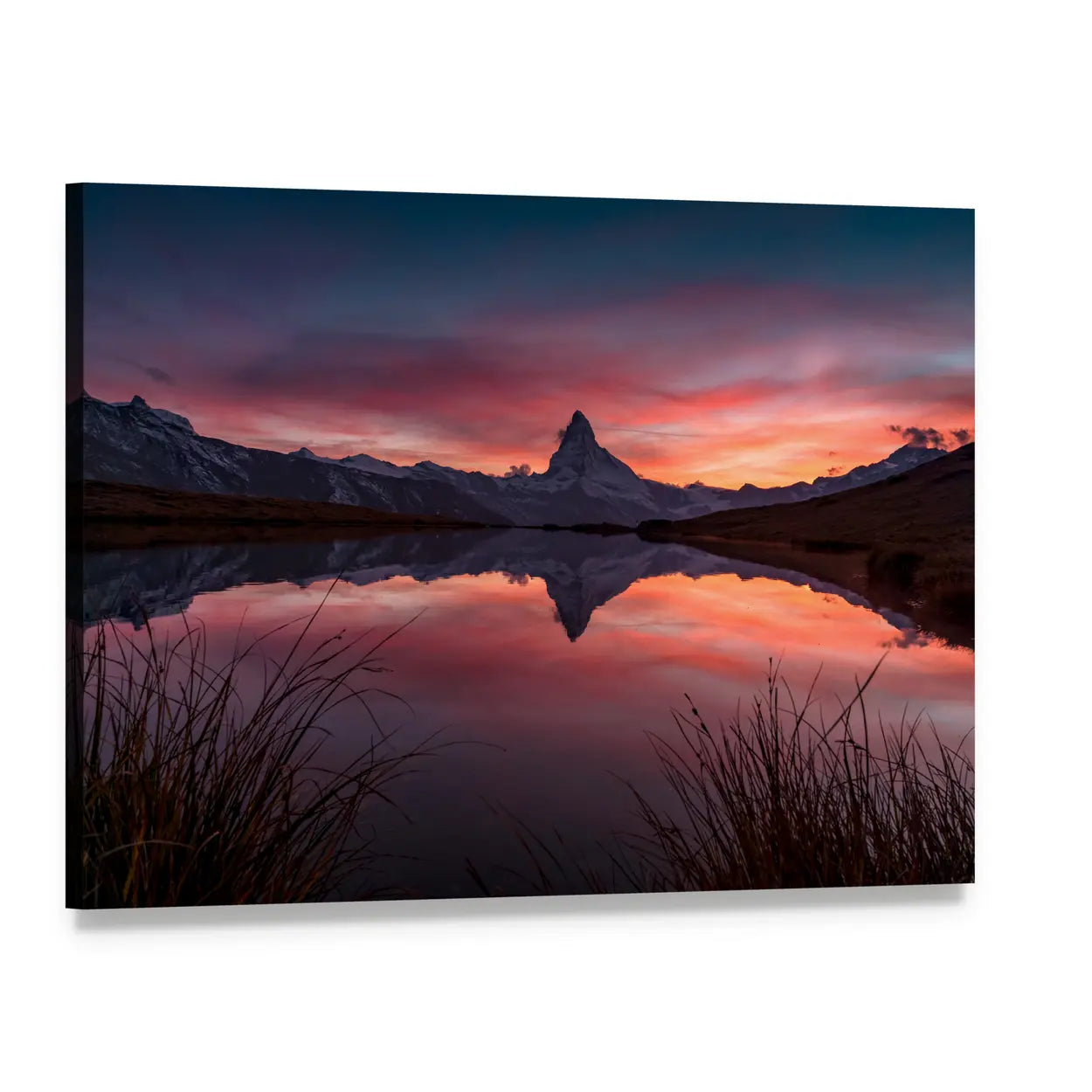 Matterhorn Reflection in Stelli Lake Canvas Wall Art, single panel gallery wrapped canvas, angled product view