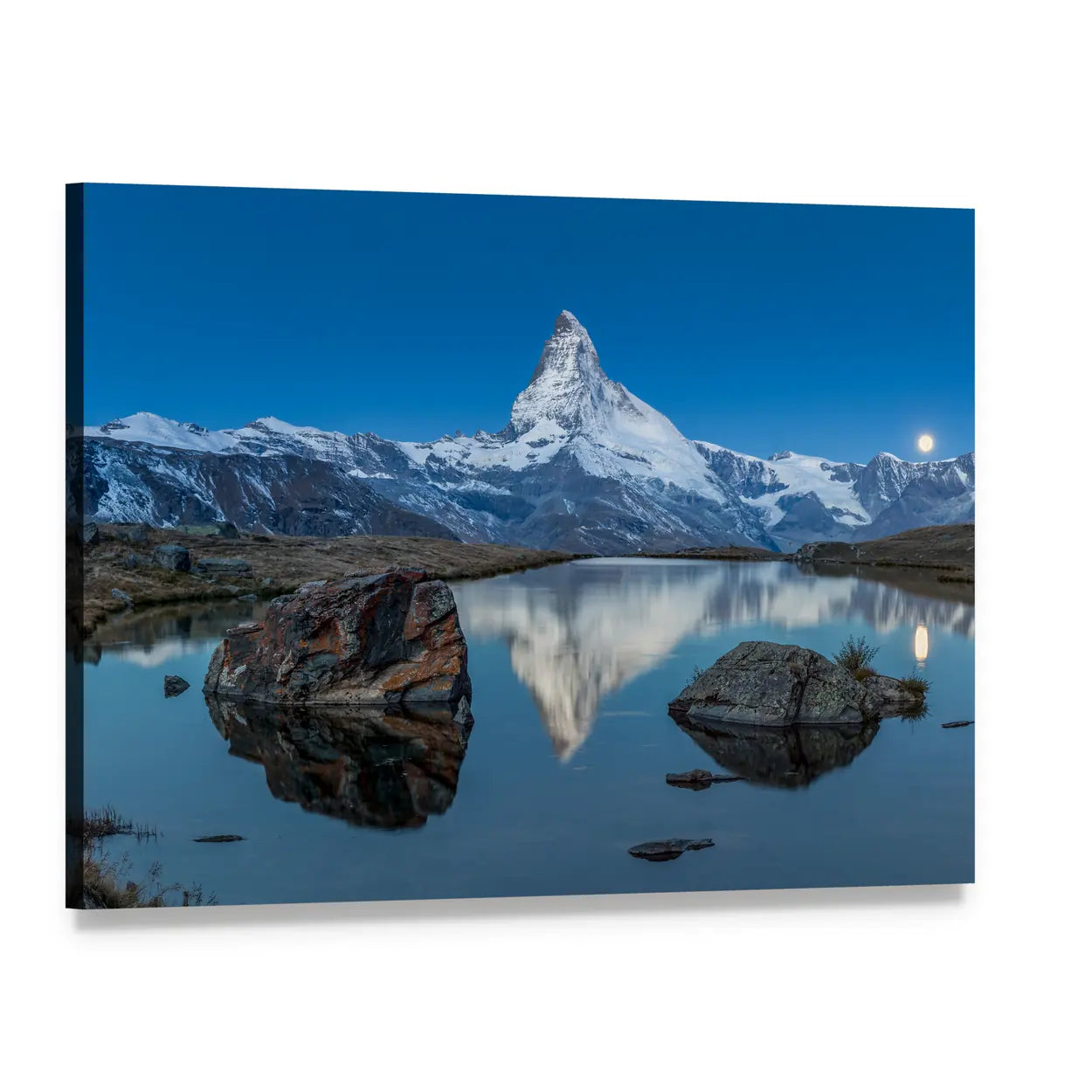 Matterhorn Reflection on Lake Canvas Wall Art, single panel gallery wrapped canvas, angled product view