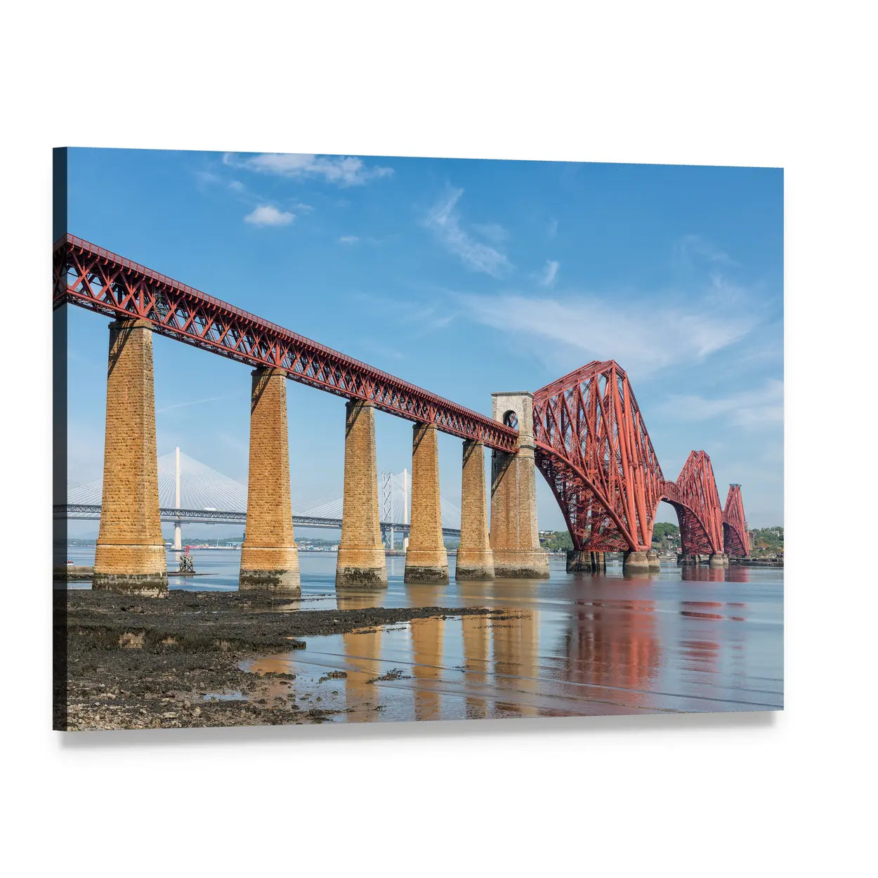 Forth Bridge Over Firth of Forth Canvas Wall Art, single panel gallery wrapped canvas, angled product view