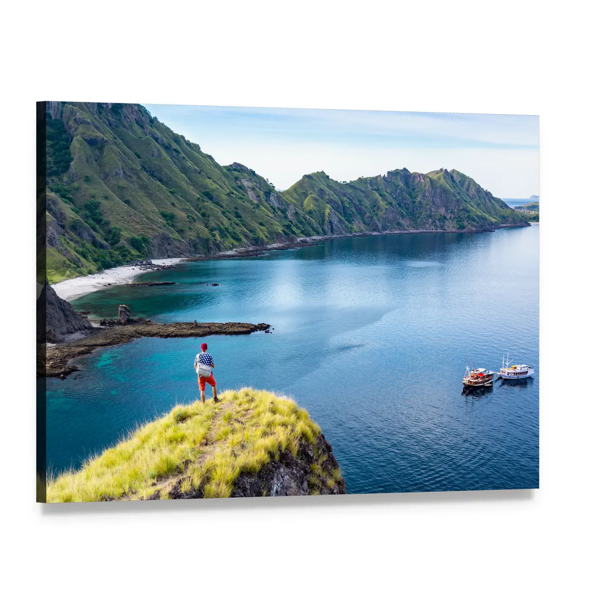 Young Hiker on Coastal Cliff Canvas Wall Art, single panel gallery wrapped canvas, angled product view