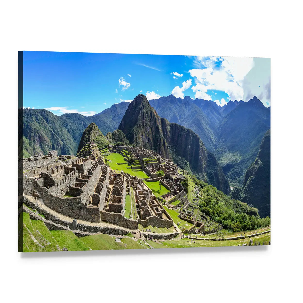 Machu Picchu Ancient Ruins Canvas Wall Art, single panel gallery wrapped canvas, angled product view