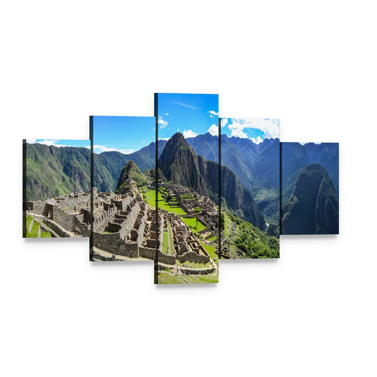 Machu Picchu Ancient Ruins Canvas Wall Art, 5 panel 5 Star layout gallery wrapped canvas set, angled product view