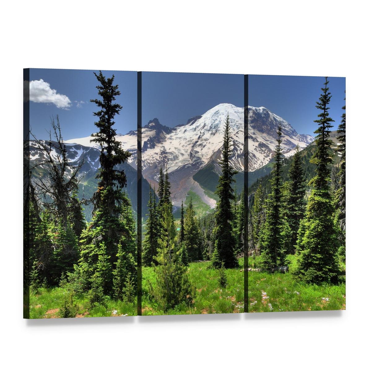 Mt Rainier from Pine Forest Canvas Wall Art, 3 panel 3 Horizontal layout gallery wrapped canvas set, angled product view