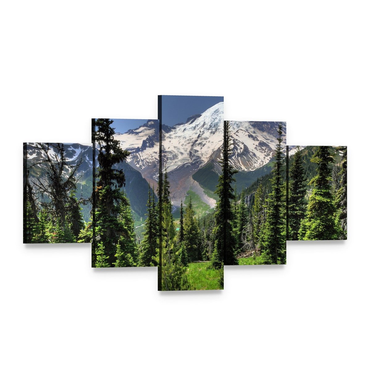 Mt Rainier from Pine Forest Canvas Wall Art, 5 panel 5 Star layout gallery wrapped canvas set, angled product view