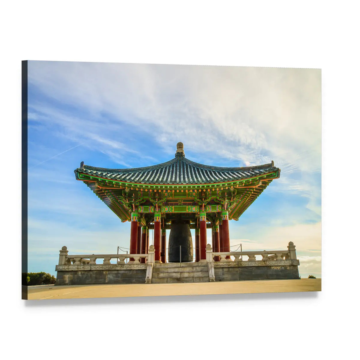 Korean Bell of Friendship Canvas Wall Art, single panel gallery wrapped canvas, angled product view