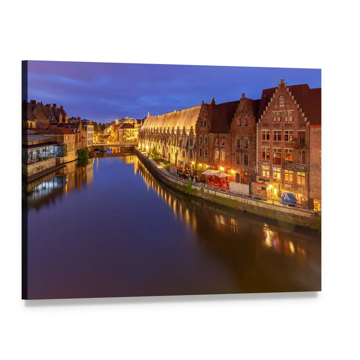Ghent Canal at Sunset Canvas Wall Art, single panel gallery wrapped canvas, angled product view