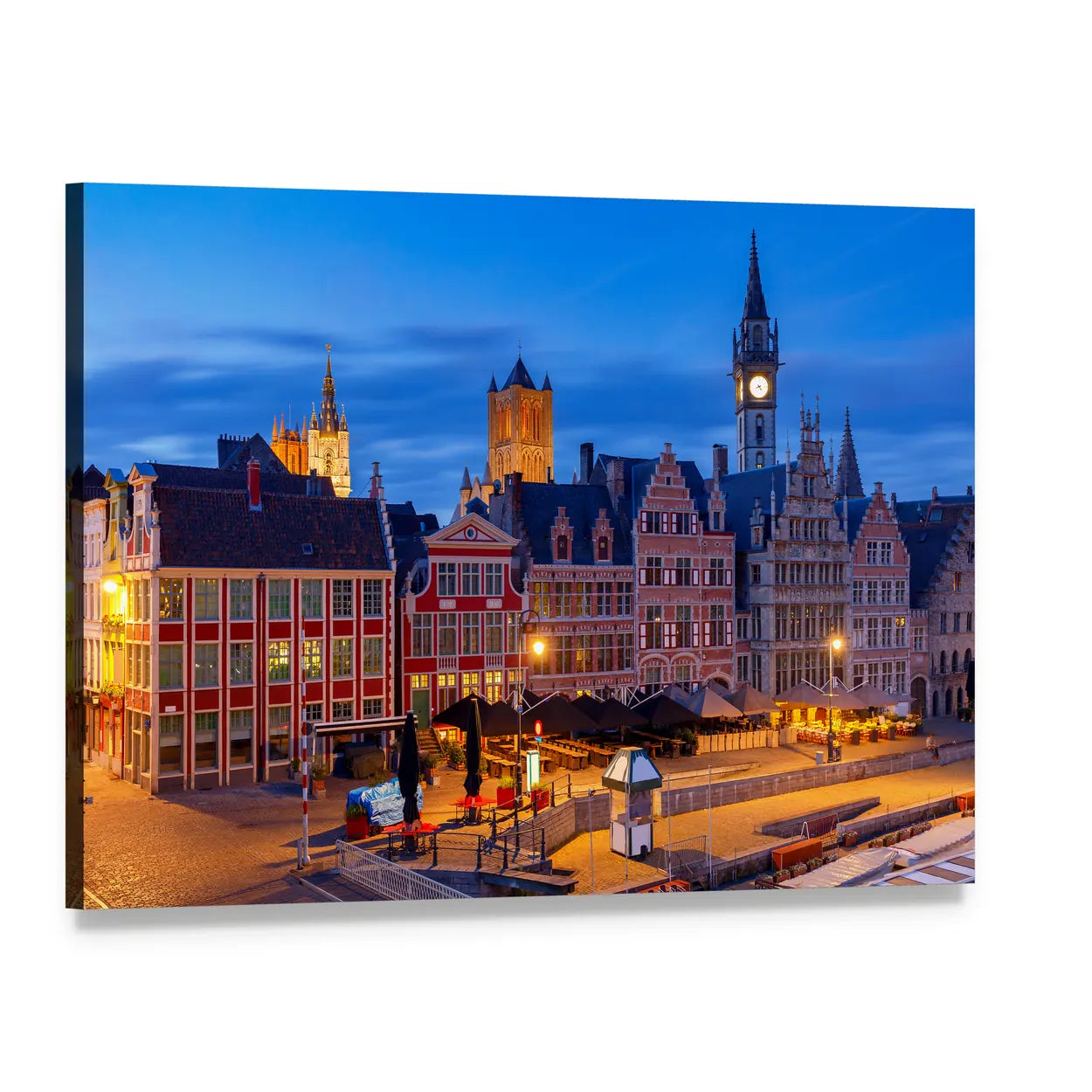 Gent City Embankment at Sunset Canvas Wall Art, single panel gallery wrapped canvas, angled product view