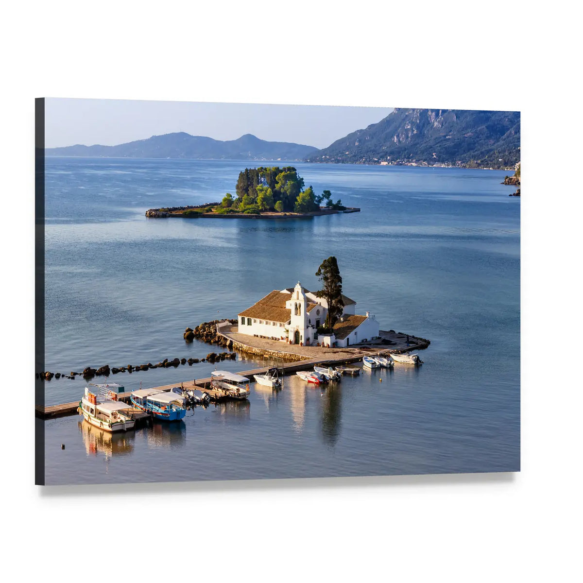 Vlacherna Monastery Church on Island Canvas Wall Art, single panel gallery wrapped canvas, angled product view