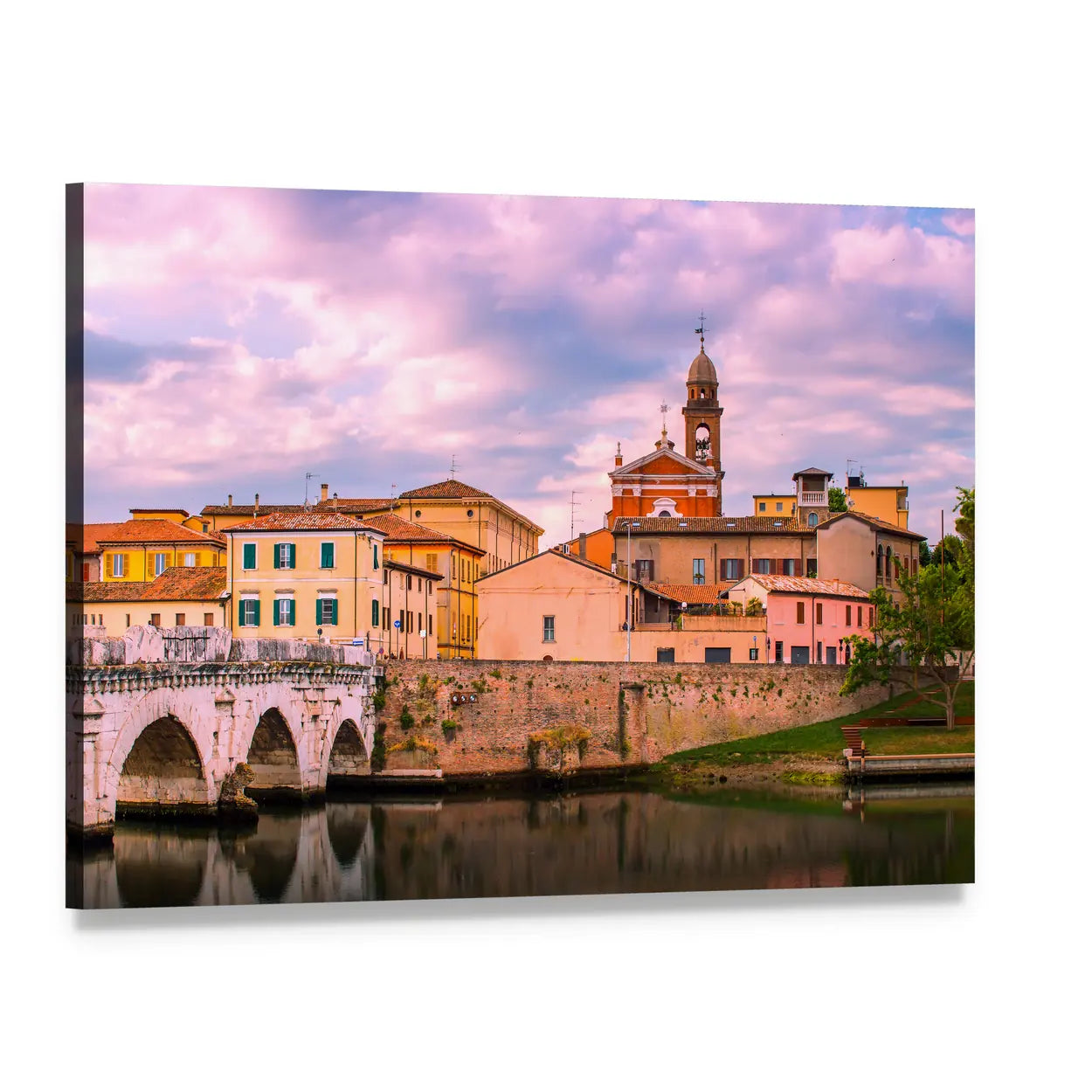 Old Town Rimini at Sunset Canvas Wall Art, single panel gallery wrapped canvas, angled product view