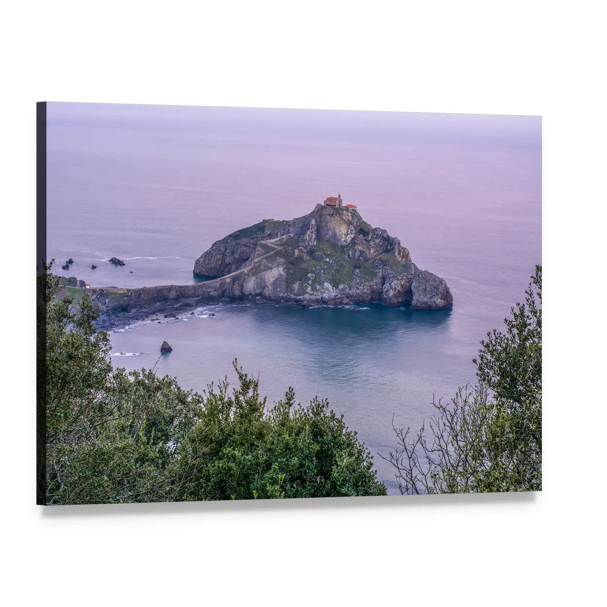 Island Lighthouse at Dusk Canvas Wall Art, single panel gallery wrapped canvas, angled product view