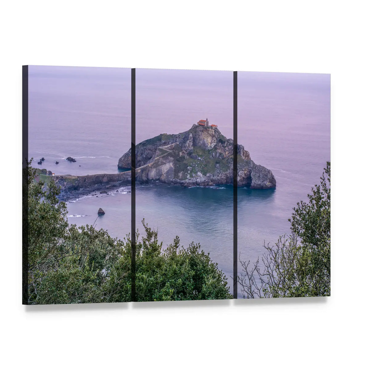 Island Lighthouse at Dusk Canvas Wall Art, 3 panel 3 Horizontal layout gallery wrapped canvas set, angled product view