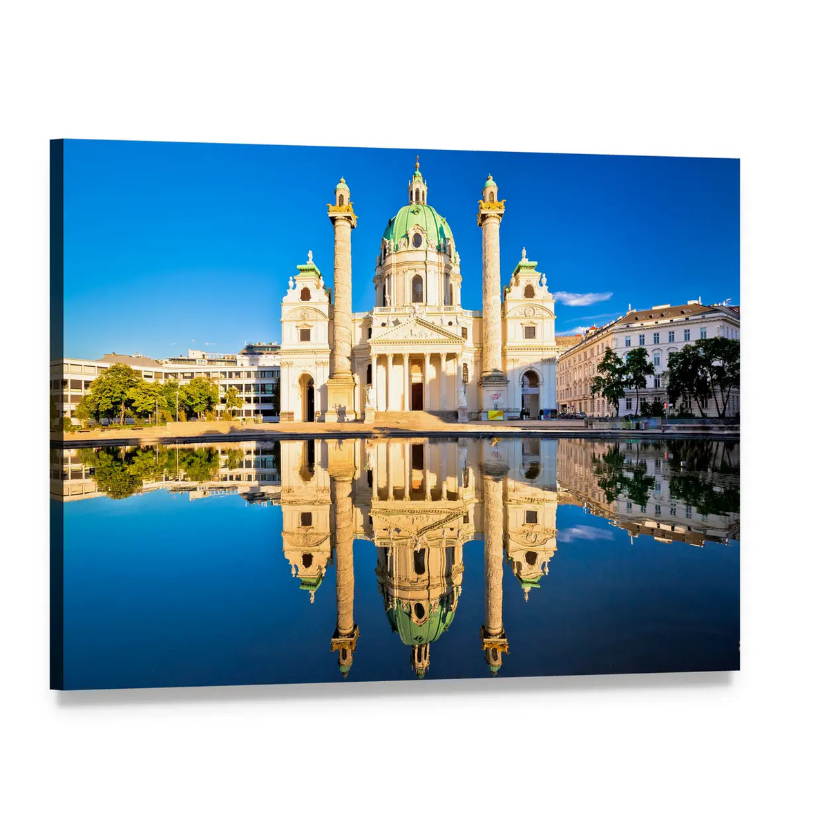 Karlskirche Church Reflection Canvas Wall Art, single panel gallery wrapped canvas, angled product view