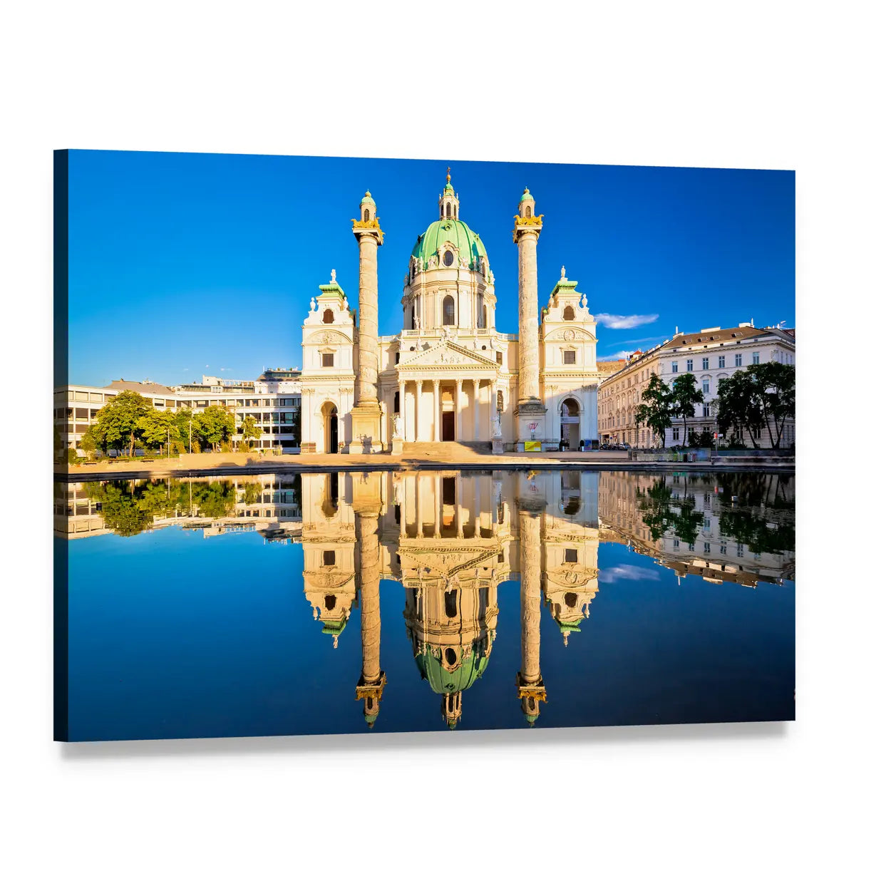 Karlskirche Church Reflection Canvas Wall Art, single panel gallery wrapped canvas, angled product view