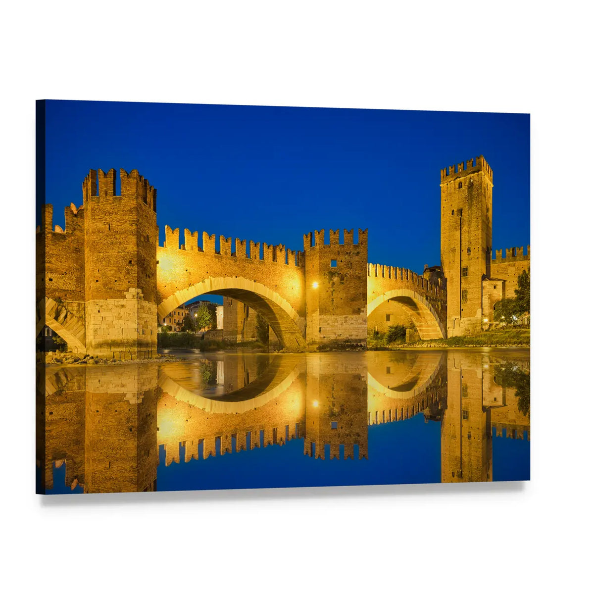 Castelvecchio Bridge at Night Canvas Wall Art, single panel gallery wrapped canvas, angled product view