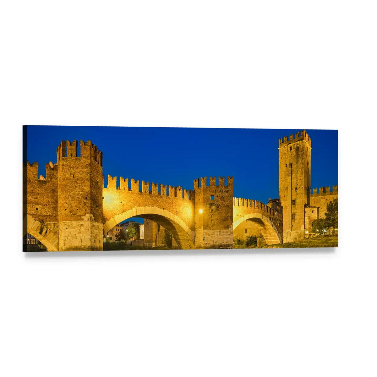Castelvecchio Bridge at Twilight Panoramic Canvas Wall Art, single panel gallery wrapped canvas, angled product view