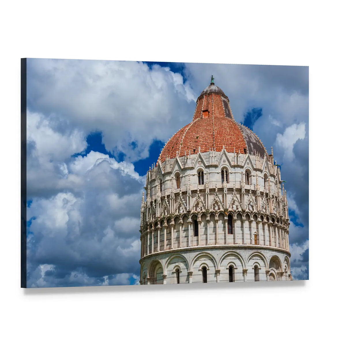 Pisa Baptistery Under Partly Cloudy Sky Canvas Wall Art, single panel gallery wrapped canvas, angled product view