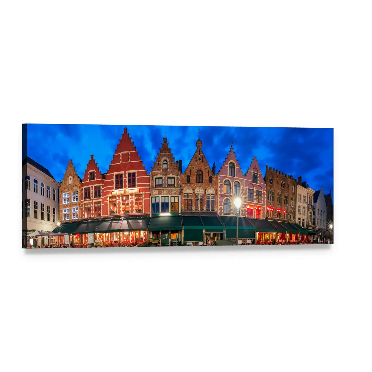 Medieval Fairytale Town at Twilight Panoramic Canvas Wall Art, single panel gallery wrapped canvas, angled product view