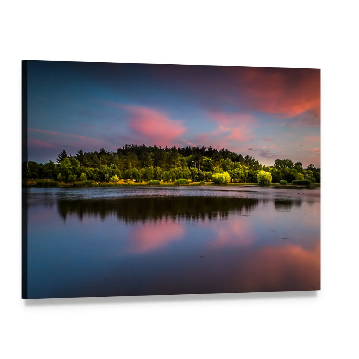 Sunset at the Pond Canvas Wall Art, single panel gallery wrapped canvas, angled product view