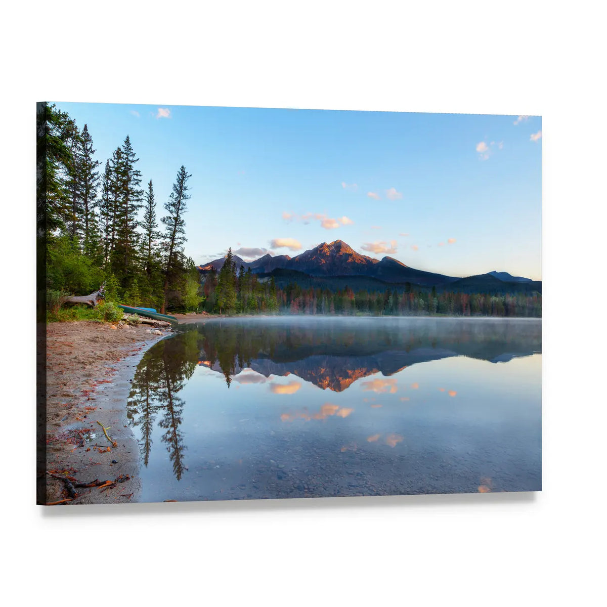 Sunrise Over Pyramid Mountain and Edith Lake Canvas Wall Art, single panel gallery wrapped canvas, angled product view