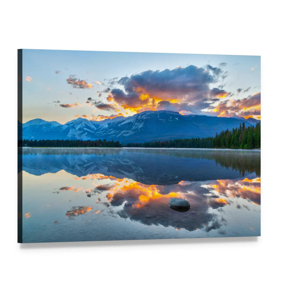 Edith Lake Sunset Reflection Canvas Wall Art, single panel gallery wrapped canvas, angled product view