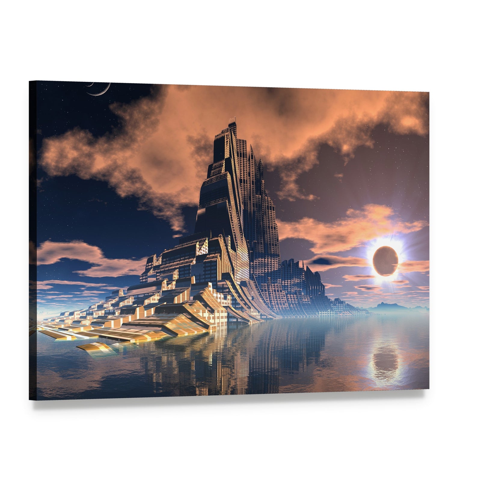 Alien City Canvas Wall Art, single panel gallery wrapped canvas, angled product view