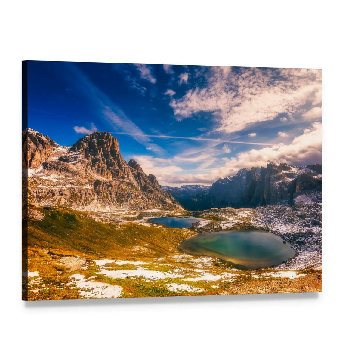 Del Piani Lakes Mountain View Canvas Wall Art, single panel gallery wrapped canvas, angled product view