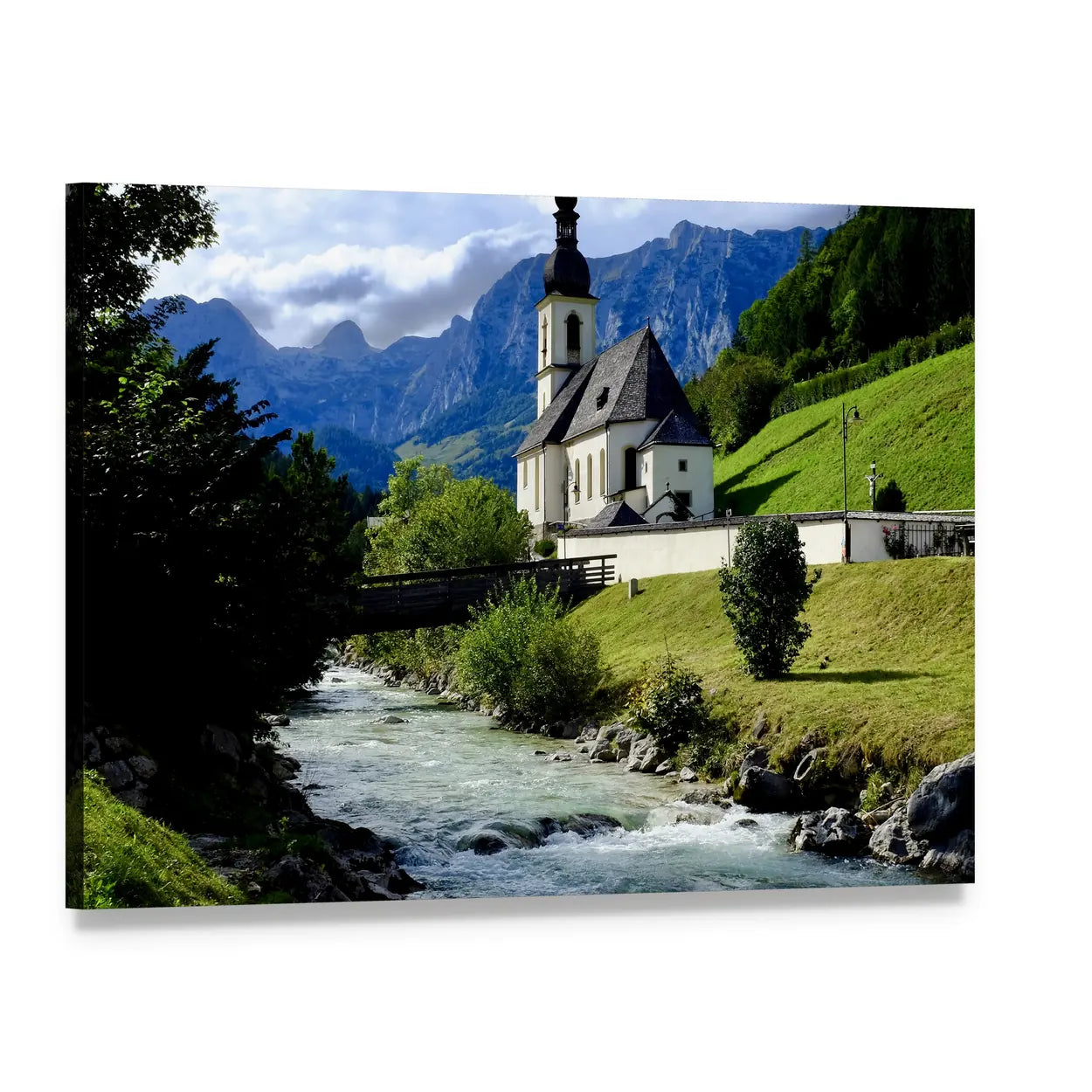 River in Berchtesgaden Canvas Wall Art, single panel gallery wrapped canvas, angled product view