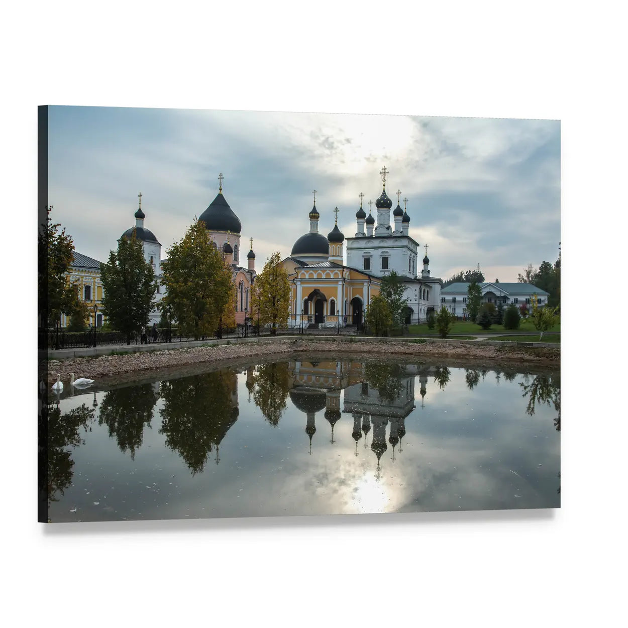 Russian Orthodox Church with Pond Reflection Canvas Wall Art, single panel gallery wrapped canvas, angled product view