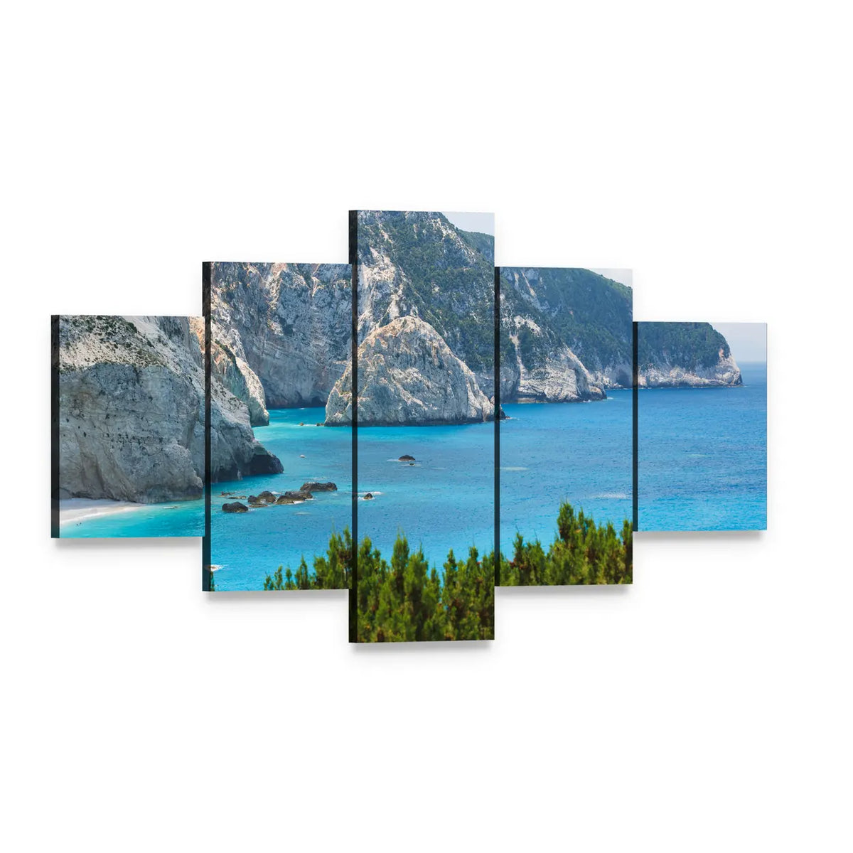 Porto Katsiki Coast, Lefkada Canvas Wall Art, 5 panel 5 Star layout gallery wrapped canvas set, angled product view