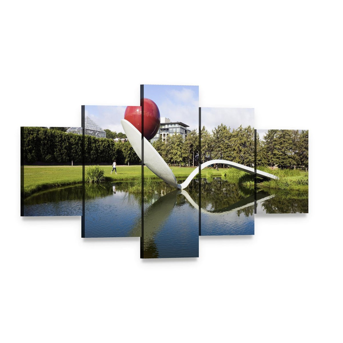 Spoonbridge and Cherry Sculpture Canvas Wall Art, 5 panel 5 Star layout gallery wrapped canvas set, angled product view