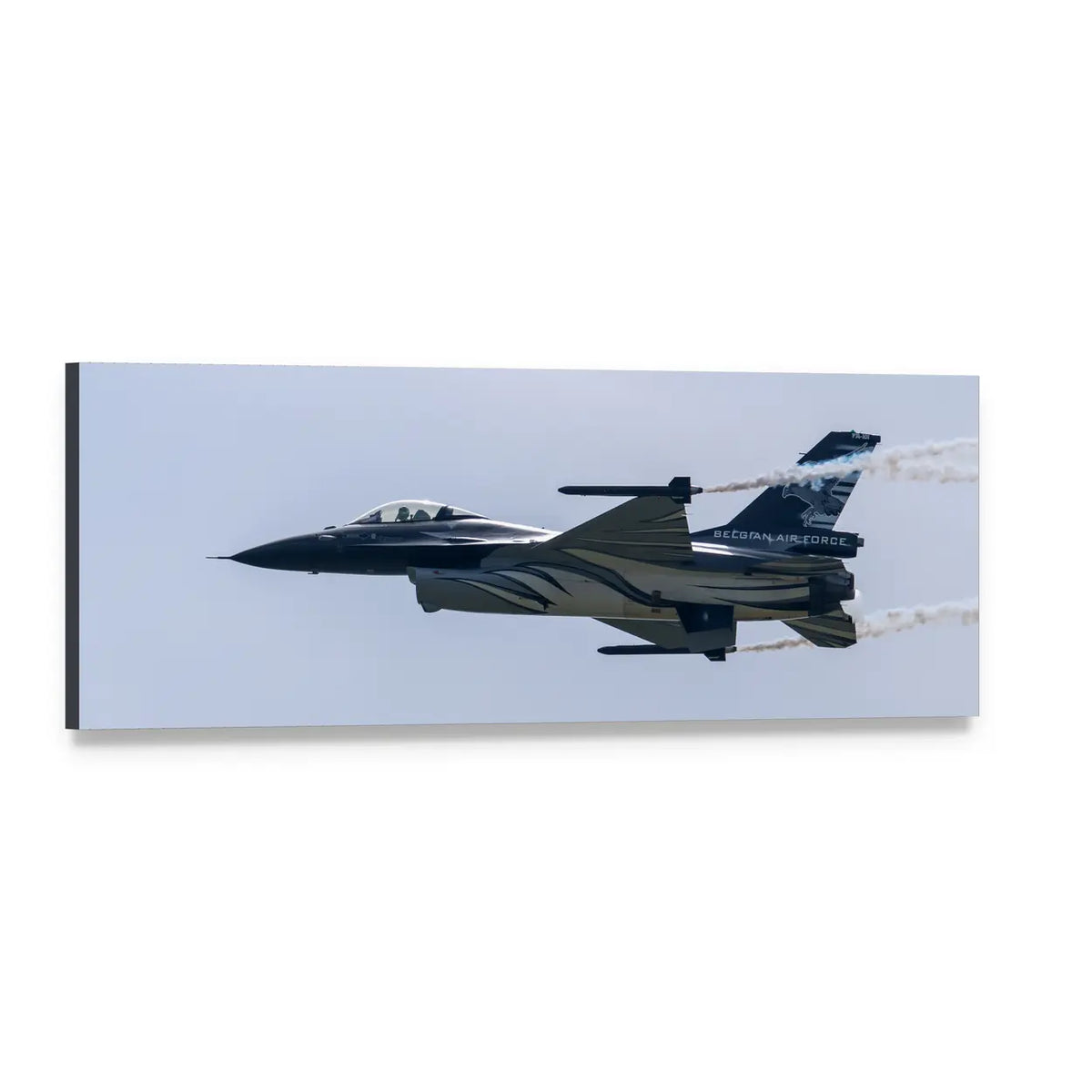 F-16 Fighting Falcon with Belgian Markings Panoramic Canvas Wall Art, single panel gallery wrapped canvas, angled product view