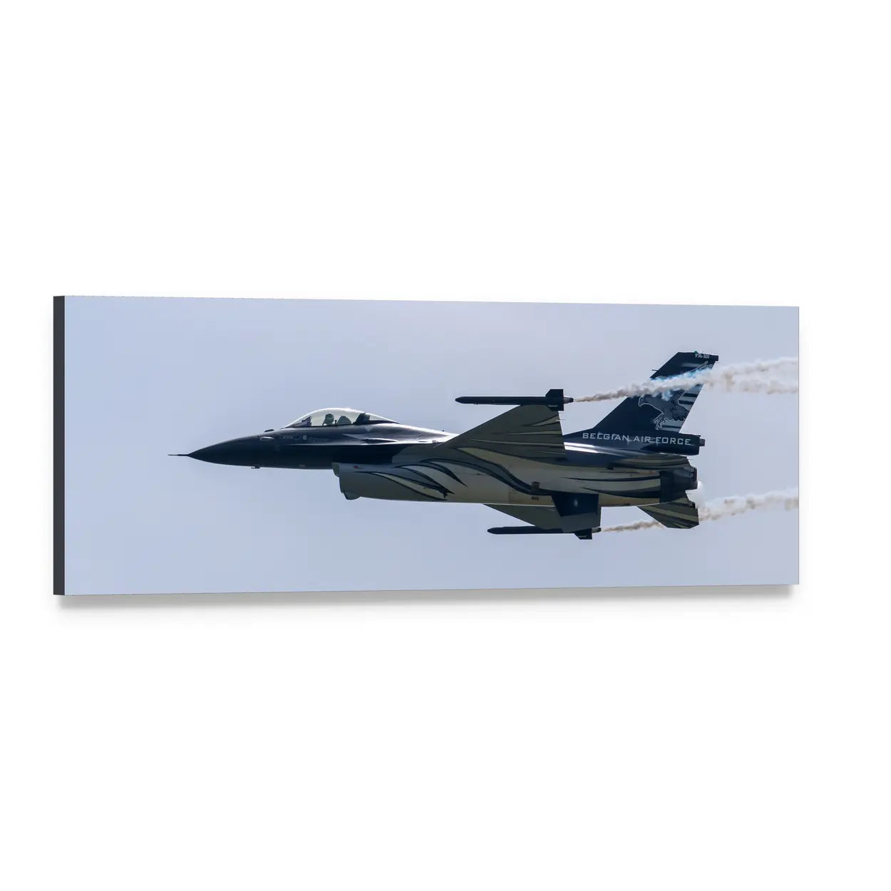 F-16 Fighting Falcon with Belgian Markings Panoramic Canvas Wall Art, single panel gallery wrapped canvas, angled product view