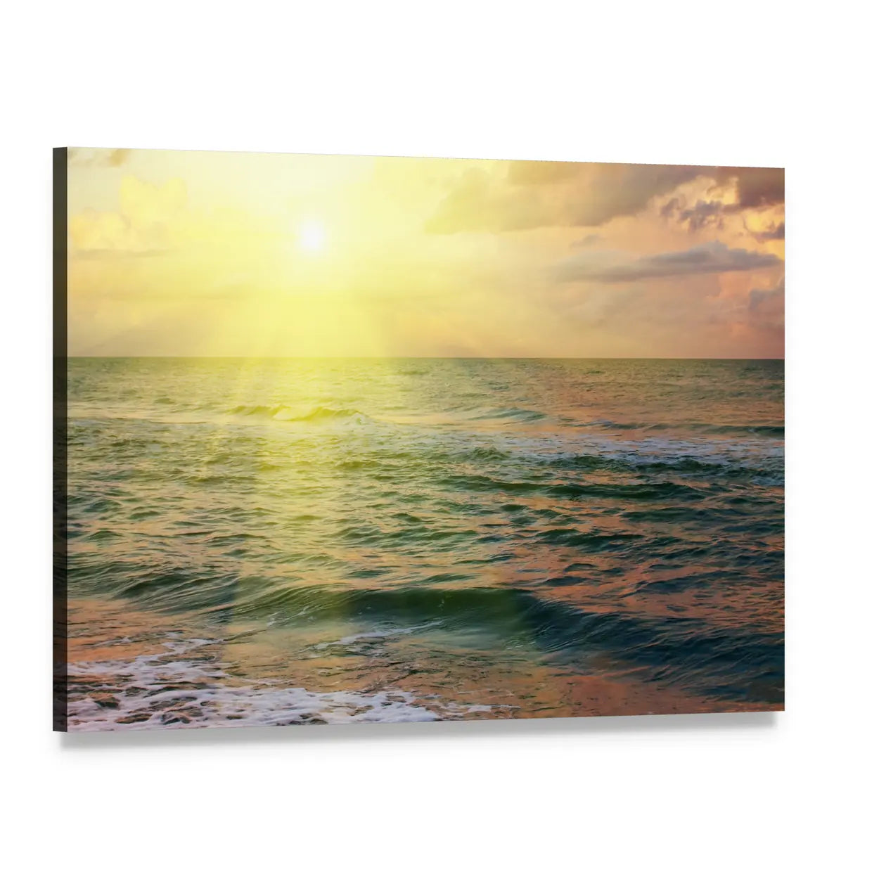 Beautiful Sea Sunset Canvas Wall Art, single panel gallery wrapped canvas, angled product view