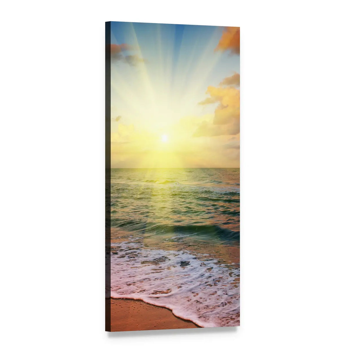 Sunset Over Foamy Shoreline Vertical Canvas Wall Art, 1 panel 1 Vertical layout gallery wrapped canvas set, angled product view