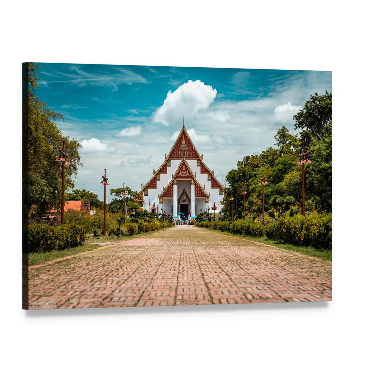 Thai Buddhist Temple Canvas Wall Art, single panel gallery wrapped canvas, angled product view