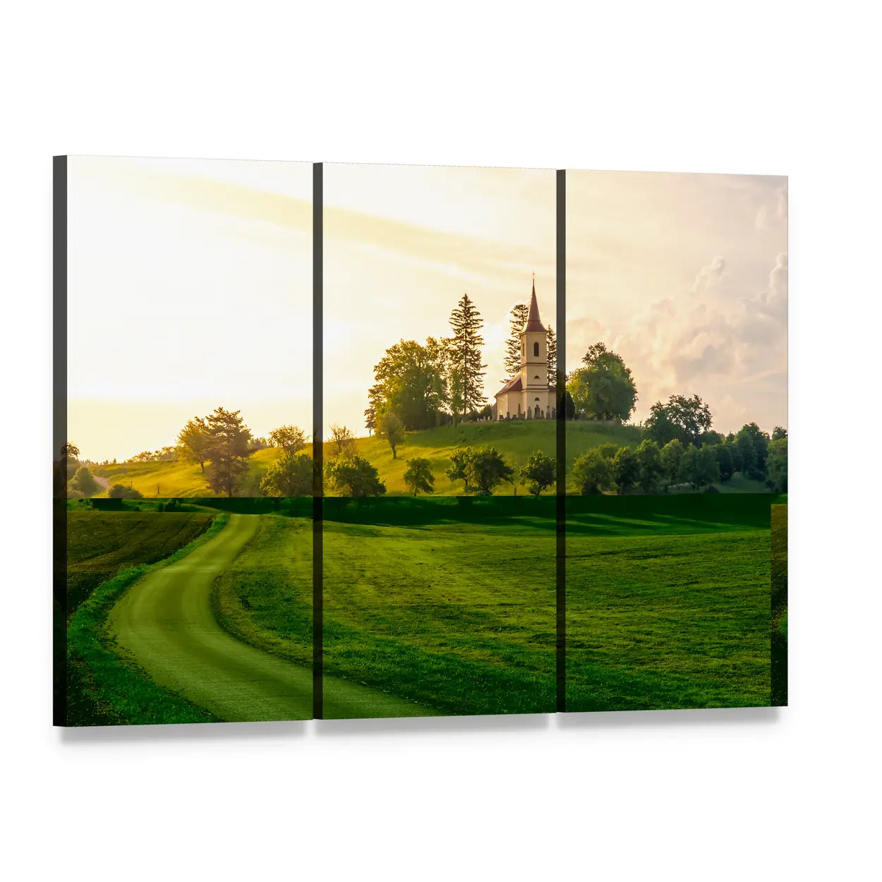 St Peter and Pauls Church at Sunset Canvas Wall Art, 3 panel 3 Horizontal layout gallery wrapped canvas set, angled product view