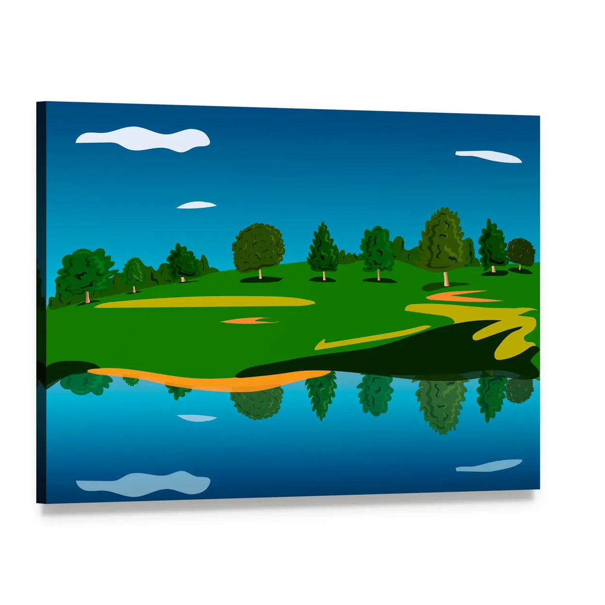 Forest Lake Landscape Canvas Wall Art, single panel gallery wrapped canvas, angled product view