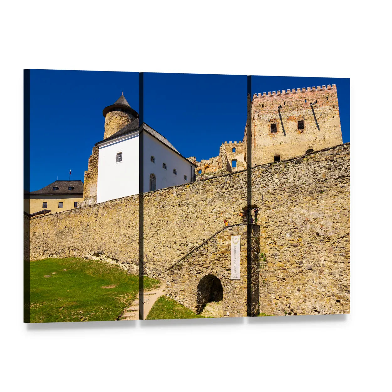 Stone Walls of Stara Lubovna Castle Canvas Wall Art, 3 panel 3 Horizontal layout gallery wrapped canvas set, angled product view