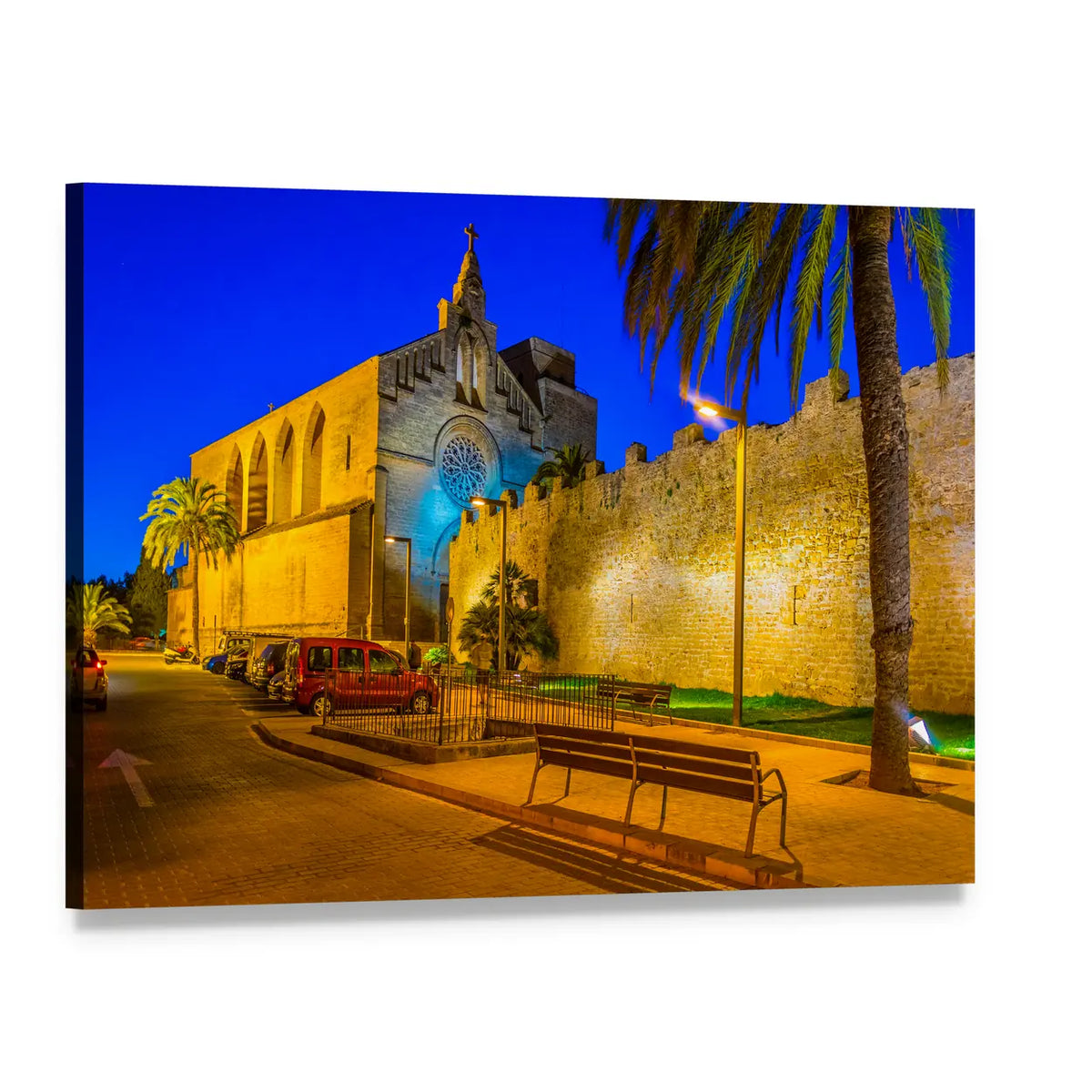 Sunset View of Alcudia Fortification Canvas Wall Art, single panel gallery wrapped canvas, angled product view