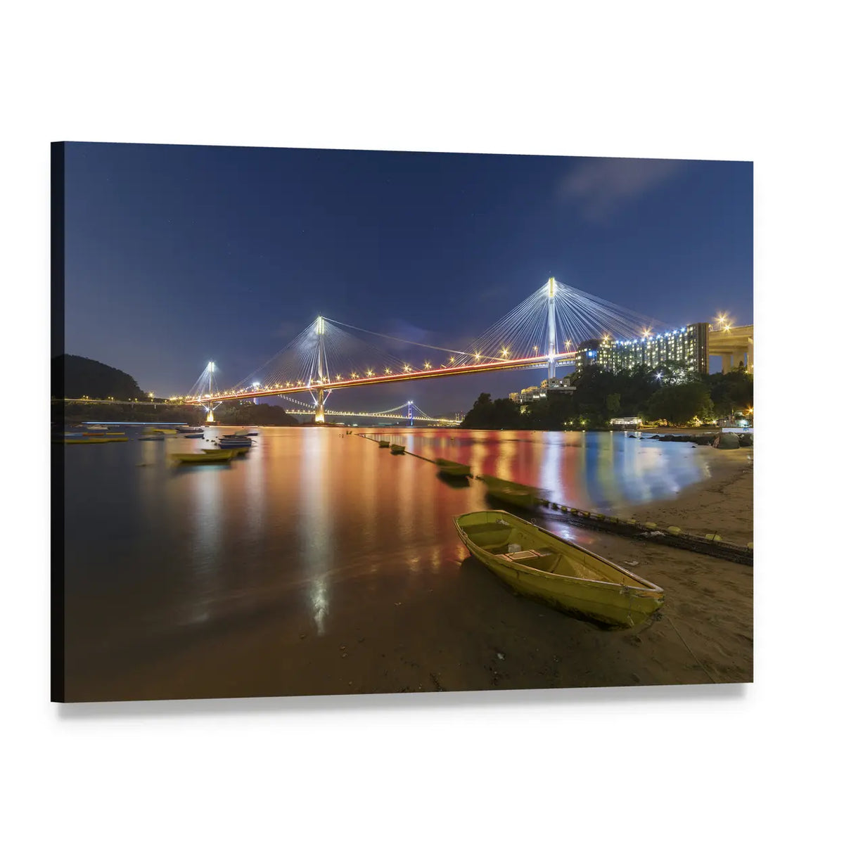 Ting Kau Bridge at Night Canvas Wall Art, single panel gallery wrapped canvas, angled product view