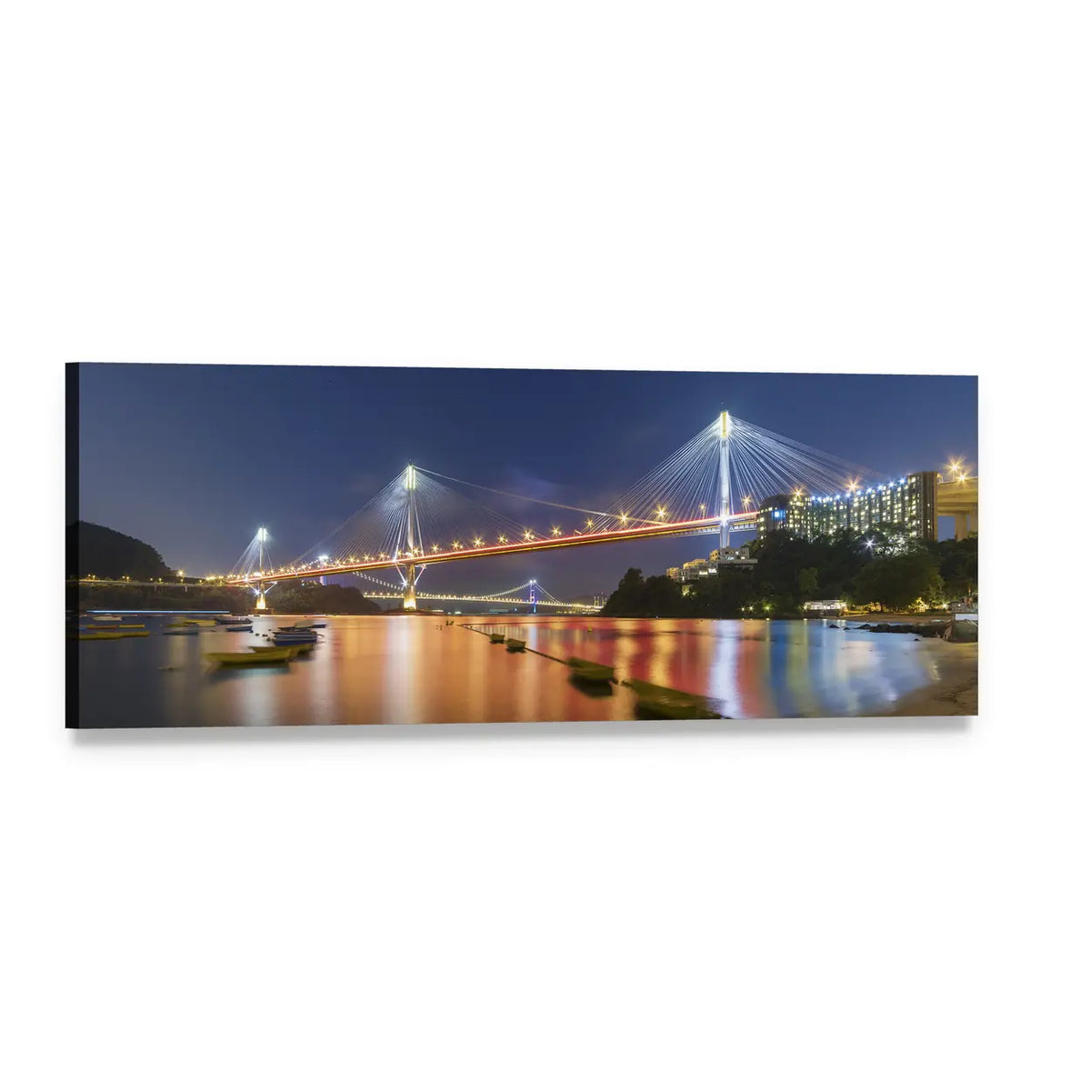 Ting Kau Bridge at Dusk Panoramic Canvas Wall Art, single panel gallery wrapped canvas, angled product view