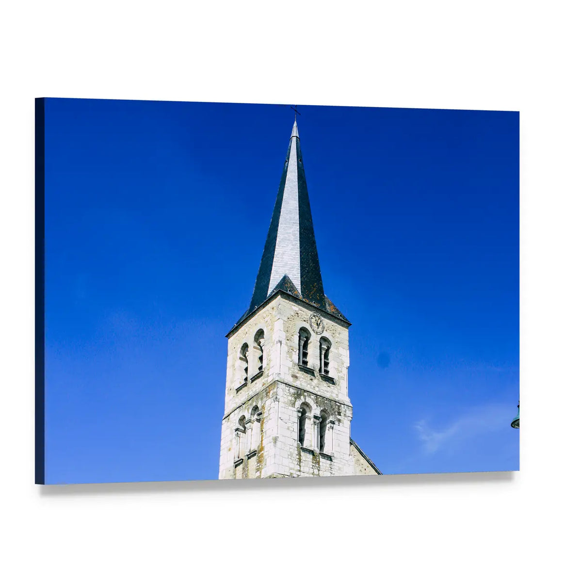 Historic Church with Steeple and Arched Windows Canvas Wall Art, single panel gallery wrapped canvas, angled product view