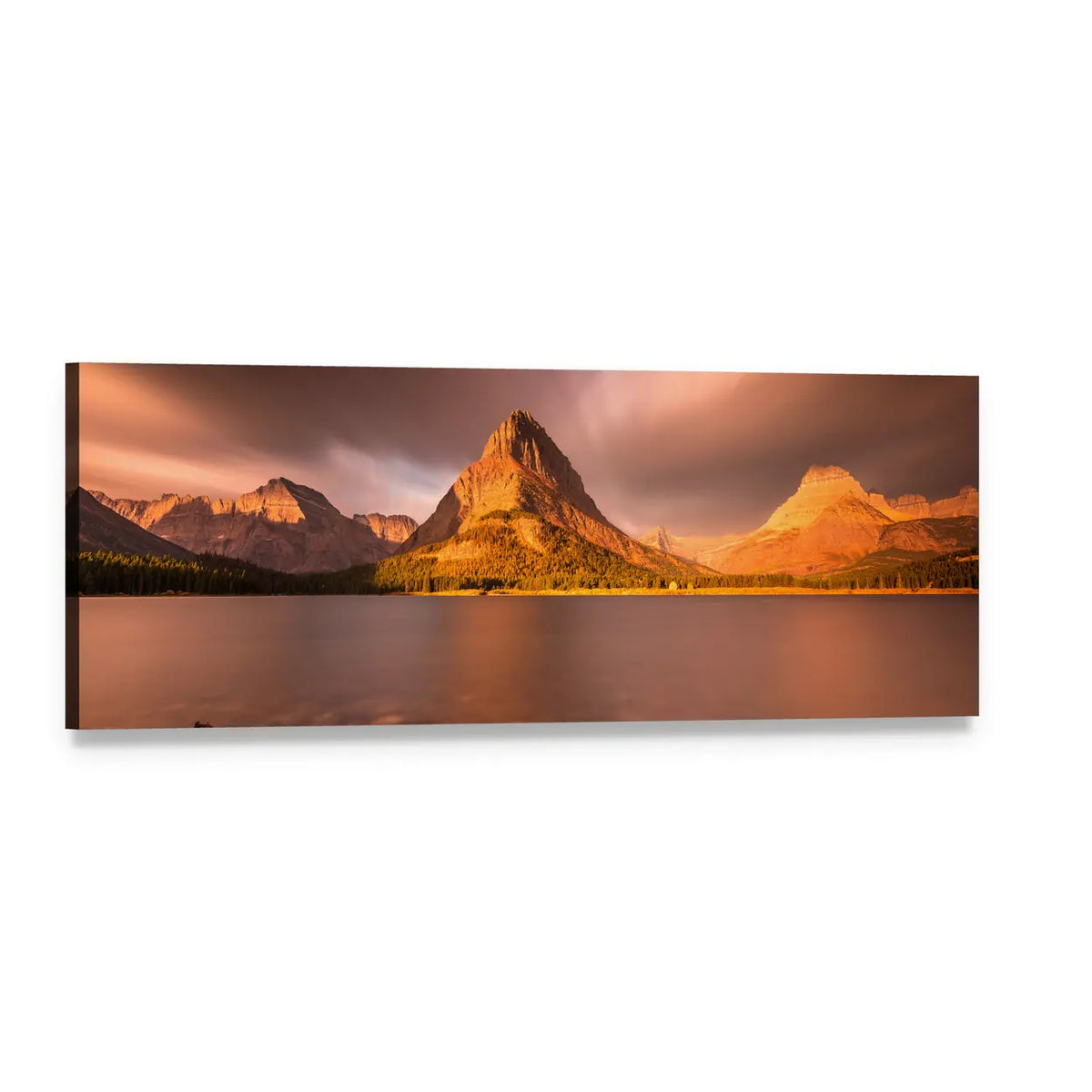 Mount Grinnell at Sunrise Panoramic Canvas Wall Art, single panel gallery wrapped canvas, angled product view